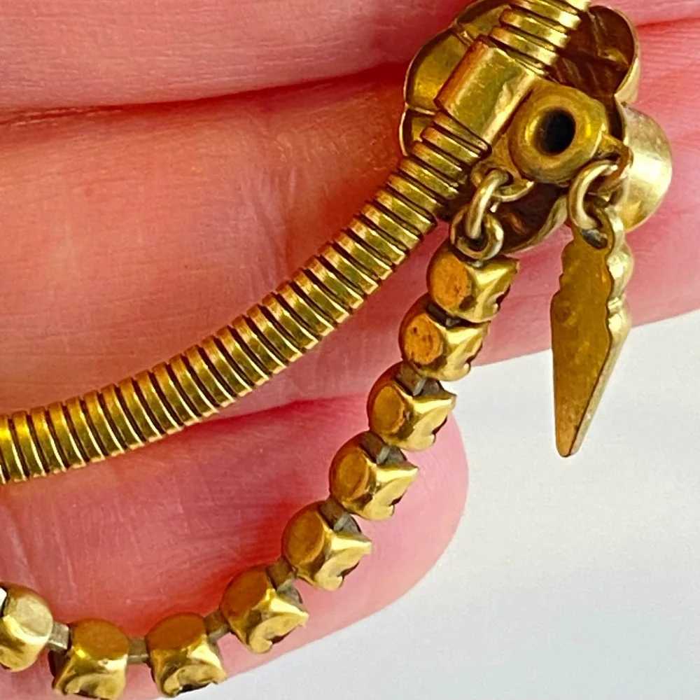 Vintage Gold‎ Filled Blue Rhinestone Festoon Snake Chain Spike Necklace 15
